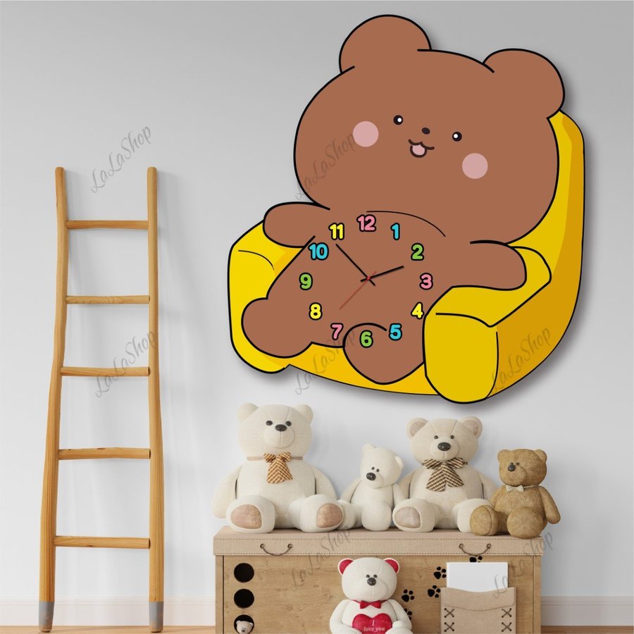 Đồng Hồ Gỗ Treo Tường Hình Gấu Nâu