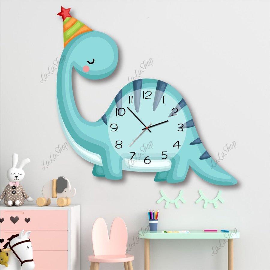 Đồng Hồ Gỗ Treo Tường Hình Khủng Long Xanh