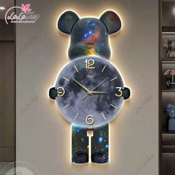 Tranh Đồng Hồ Treo Tường Nhân Vật Gấu Bearbrick Tráng Gương UV 11