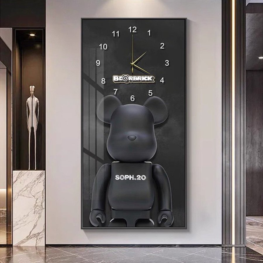 Tranh đồng hồ treo tường Gấu Bearbrick cao cấp