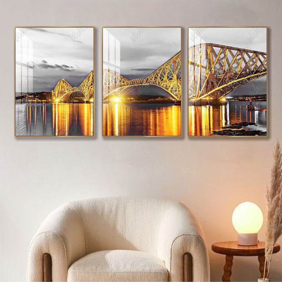 Tranh Treo tường 3 Tấm Cầu Forth Phong Cảnh Châu Âu