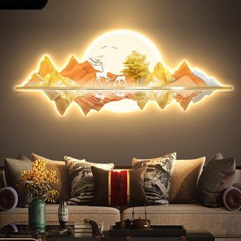 Tranh Đèn Led Tráng Gương Pha Lê Uv Đôi Hươu Ngắm Trăng