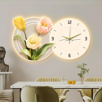 Tranh Đồng Hồ Đèn Led Tráng Gương Pha lê Uv Hoa Tulip nghệ thuật