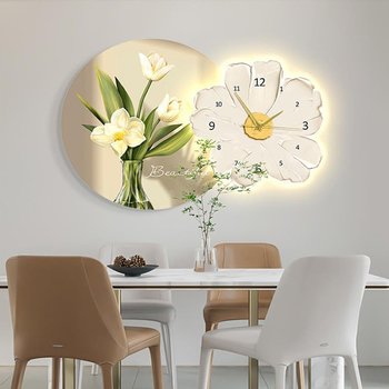 Tranh Đồng Hồ Đèn Led Tráng Gương Pha lê Uv Hoa Lá Nghệ Thuật