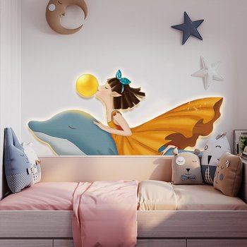 Tranh Đèn Led Tráng Gương Pha Lê Uv Cô Gái Và Cá Heo Mẫu 02