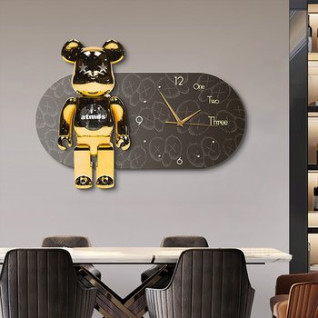 Tranh Đồng Hồ Đèn Led Chú Gấu Bearbrick Treo Phòng Khách Mẫu 03