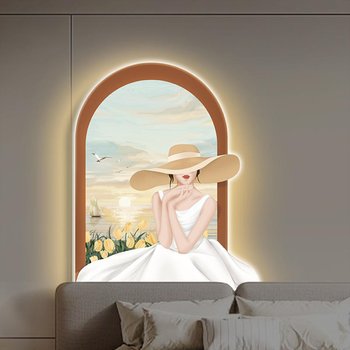 Tranh Đèn Led Tráng Gương Pha Lê Uv Cô Gái Và Biển