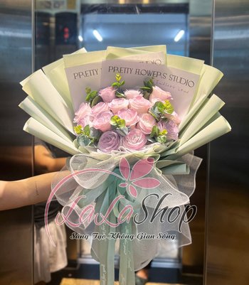 Bó hoa hồng sáp thơm kim tuyến 16 bông mẫu 822