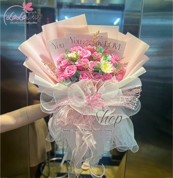 Bó hoa sáp 4 lớp cánh tim hoa tặng sinh nhật cao cấp mẫu 823