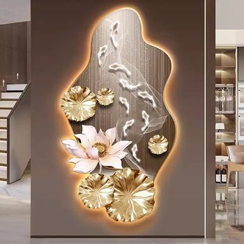 Tranh Đèn Led Tráng Gương Pha Lê Uv Hoa Sen Cá Chép