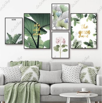 Set 5 Tranh Dán Tường Lá Xanh Nghệ Thuật Mẫu 02 Có Keo Sẵn