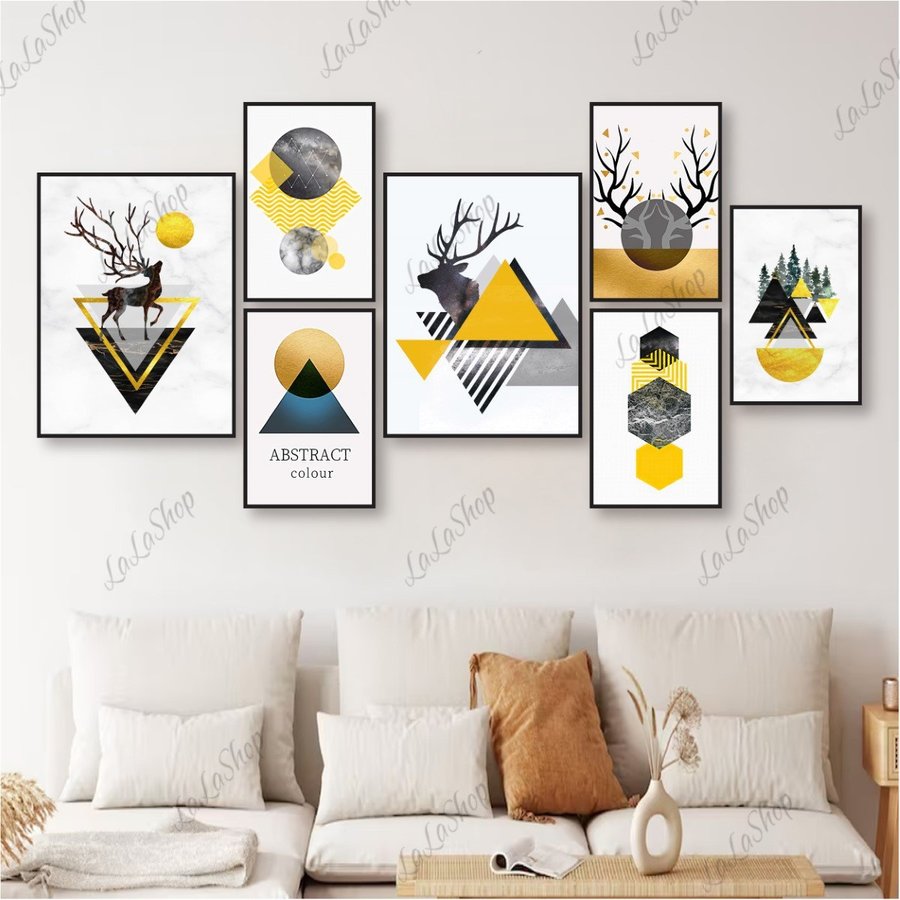 Set 7 Tranh Dán Tường Nghệ Thuật Trừu Tượng Có Keo Sẵn