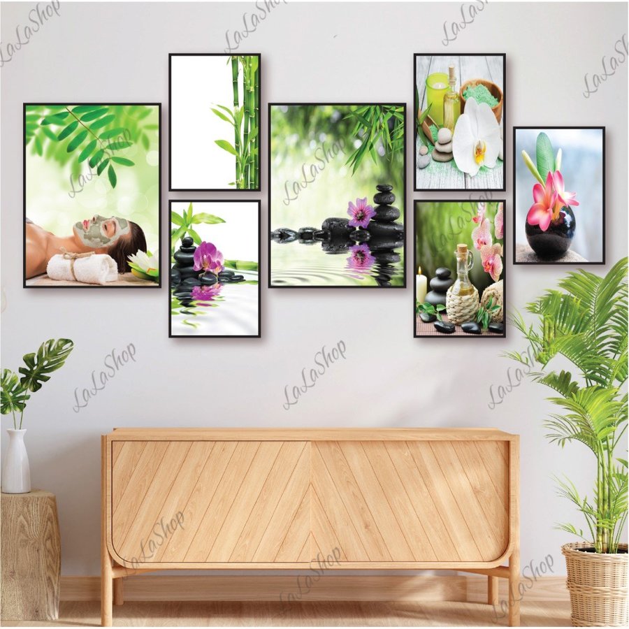 Set 7 Tranh Dán Tường Trang Trí Spa Có Keo Sẵn