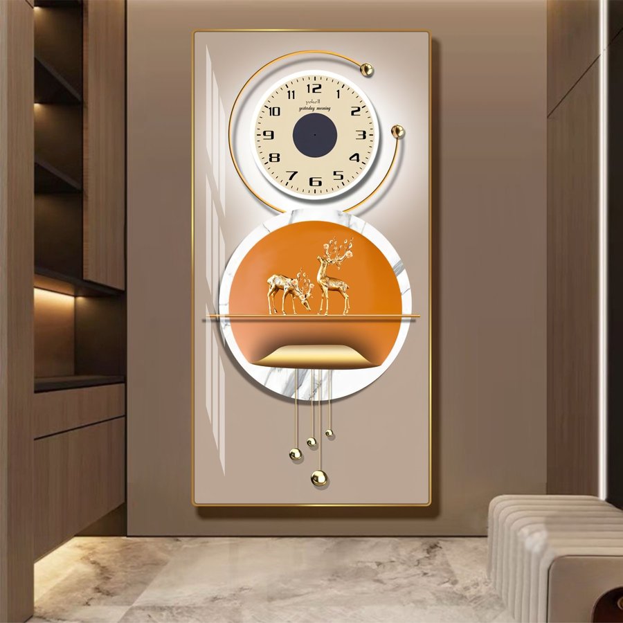 Tranh đồng hồ treo tường hươu vàng nghệ thuật