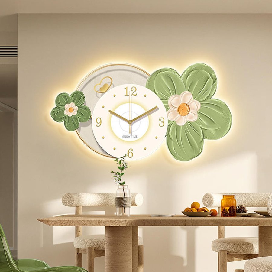 Tranh Đồng Hồ Đèn Led Tráng Gương Pha Lê Uv Hoa Xanh Nghệ Thuật