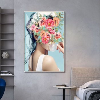 Tranh Treo Tường Cô Gái Nghệ Thuật Trừu Tượng Cô Gái Và Hoa