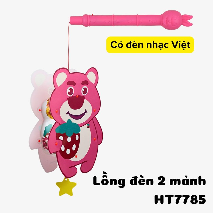 Lồng đèn trung thu 2 mảnh có đèn gấu dâu