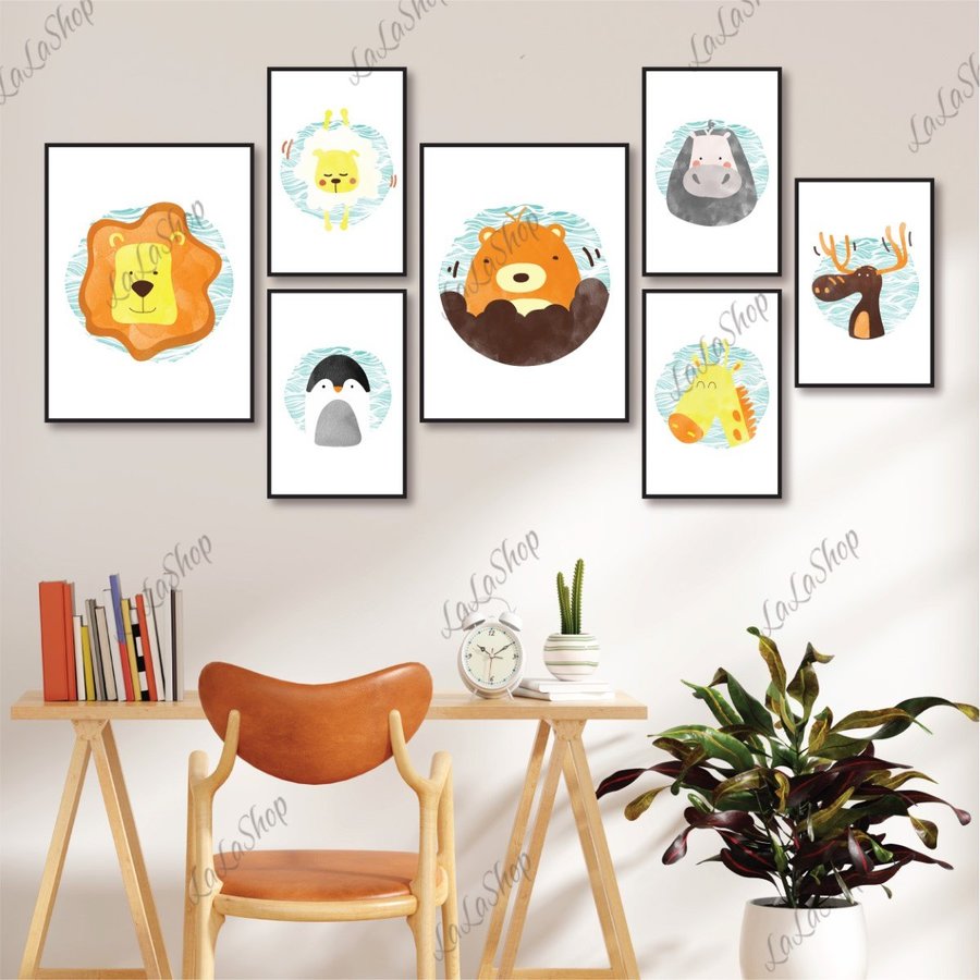Set 7 Tranh Dán Tường Các Loài Động Vật Có Keo Sẵn Mẫu 2