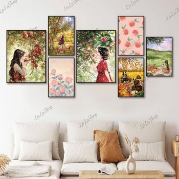 Set 7 Tranh Dán Tường Cô Gái Váy Đỏ Có Keo Sẵn Mẫu 2