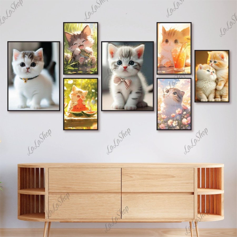 Set 7 Tranh Dán Tường Những Chú Mèo Đáng Yêu Có Keo Sẵn Mẫu 2