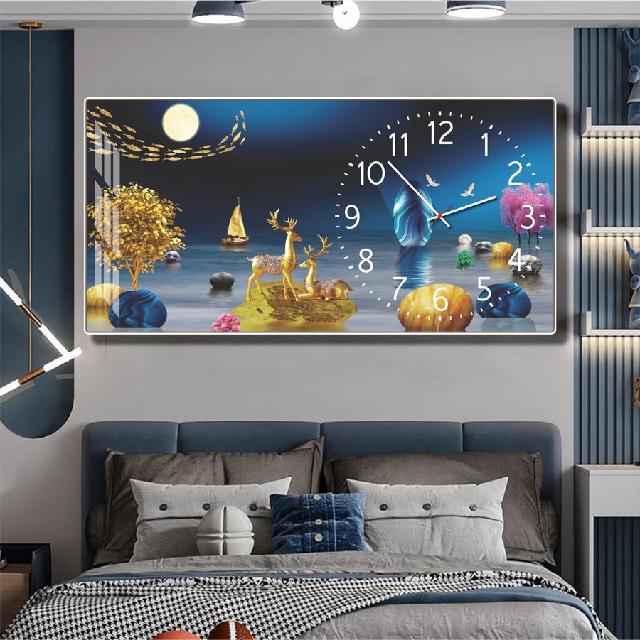 Tranh đồng hồ treo tường phòng khách phong thủy hưu tài lộc