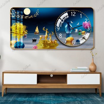 Tranh Đồng Hồ Nổi 3D Hươu Vàng Tài Lộc Mẫu 576