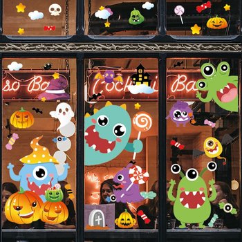 Combo Decal 2 Mặt Trang Trí Halloween Ngộ Nghĩnh Không Keo Chuyên Dán Kính