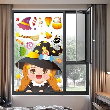 Decal 2 Mặt Halloween Cô Bé Tóc Vàng Không Keo Chuyên Dán Kính size nhỏ 20x30cm