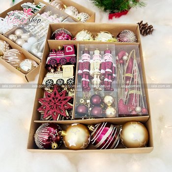 Hộp quả châu nhiều họa tiết trang trí Giáng Sinh