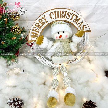 Vòng nguyệt quế người tuyết trang trí noel 185 tặng kèm đèn LED