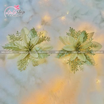 Hoa trạng nguyên kim tuyến 8cm trang trí noel