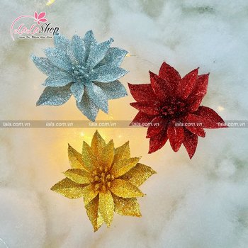 Hoa trạng nguyên kim tuyến 8cm phụ kiện trang trí noel