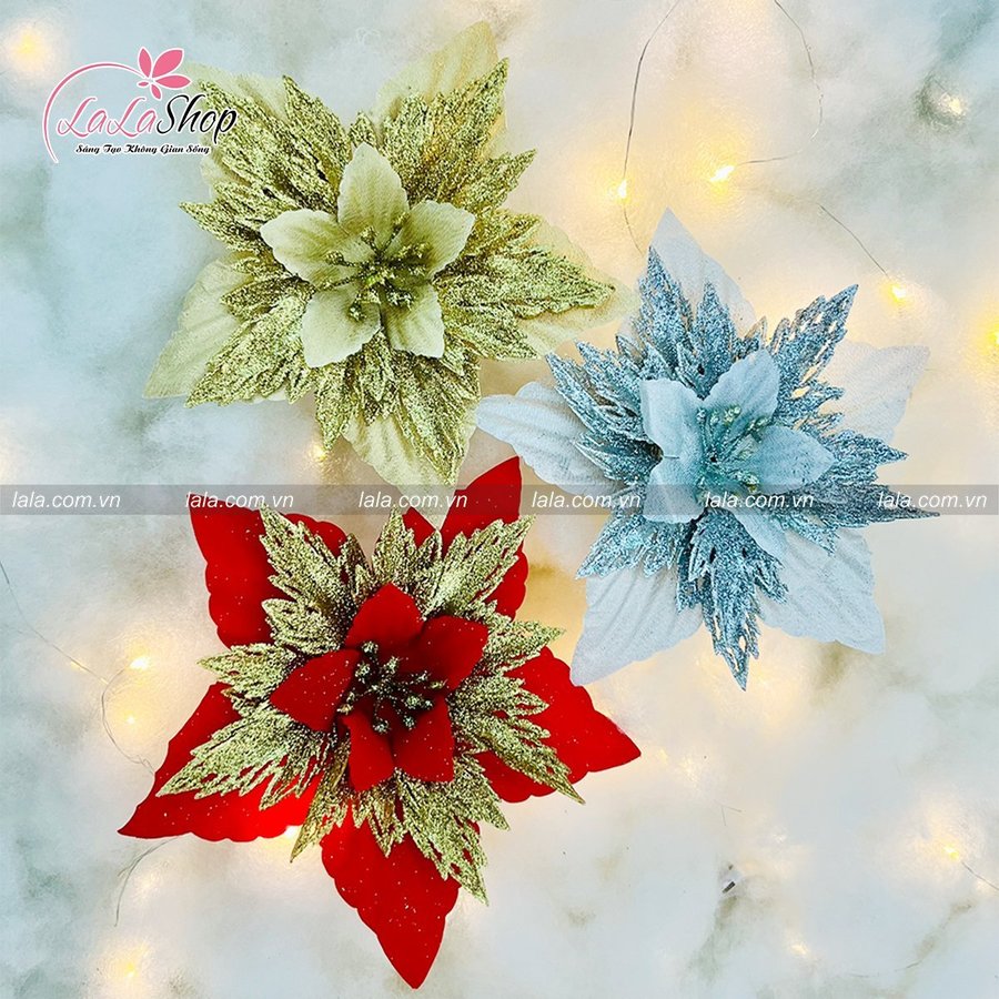 Hoa trạng nguyên kim tuyến lớn trang trí noel mẫu mới 057