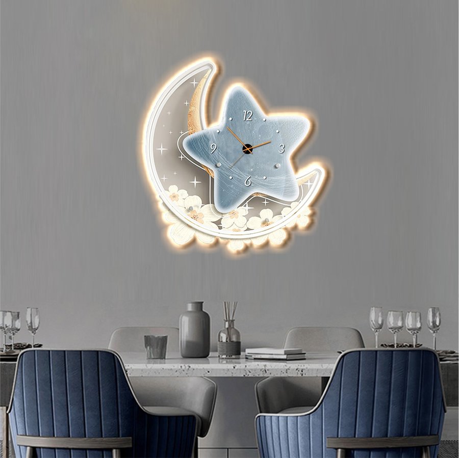 Tranh Đèn Led Tráng Gương Treo Tường Mặt Trăng Và Ngôi Sao Lấp Lánh