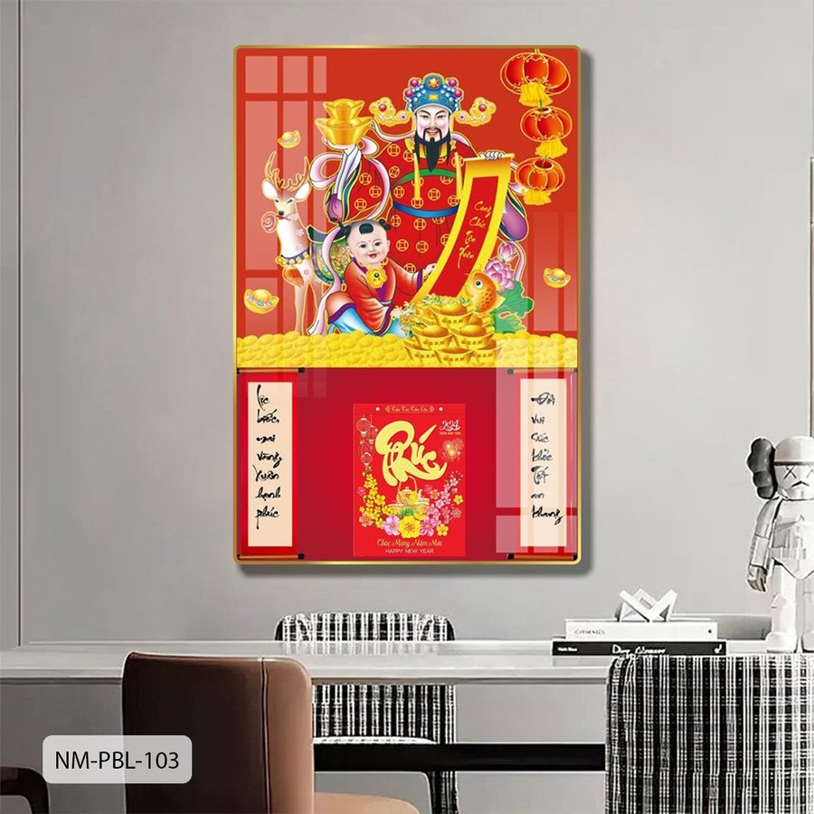 Lịch Tết Tranh Tráng Gương Treo Tường Thần Tài May Mắn Đón Lộc Vào Nhà