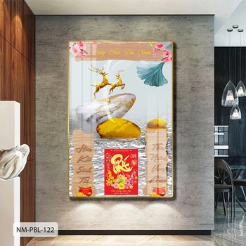 Lịch Tết Tranh Tráng Gương Treo Tường Đôi Hươu Vàng Tài Lộc Nghệ Thuật
