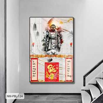 Lịch Tết Tranh Tráng Gương Treo Tường Tượng Phật Và Mai Vàng Rực Rỡ
