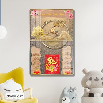 Lịch Tết Tranh Tráng Gương Treo Tường Cây Vàng Và Hươu Hoa Tài Lộc