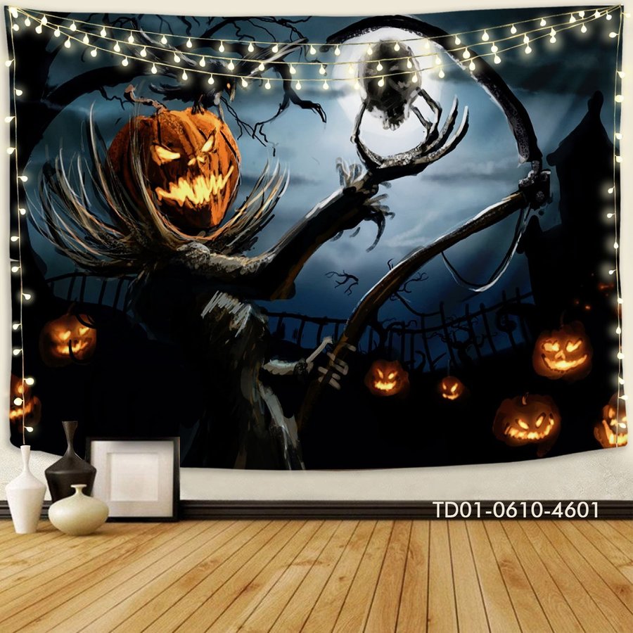 Tranh Vải Halloween Treo Tường Phù Thủy Bí Ngô