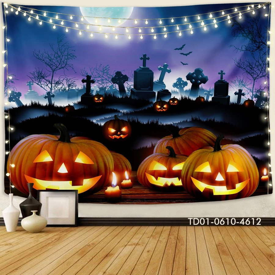 Tranh Vải Halloween Treo Tường Bí Ngô Ma Quái