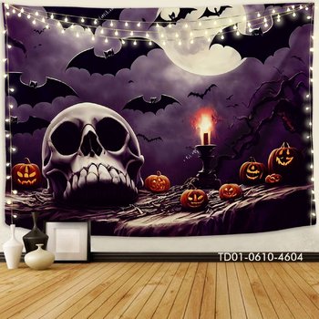 Tranh Vải Halloween Treo Tường Dơi Và Bí Ngô Ma Quái