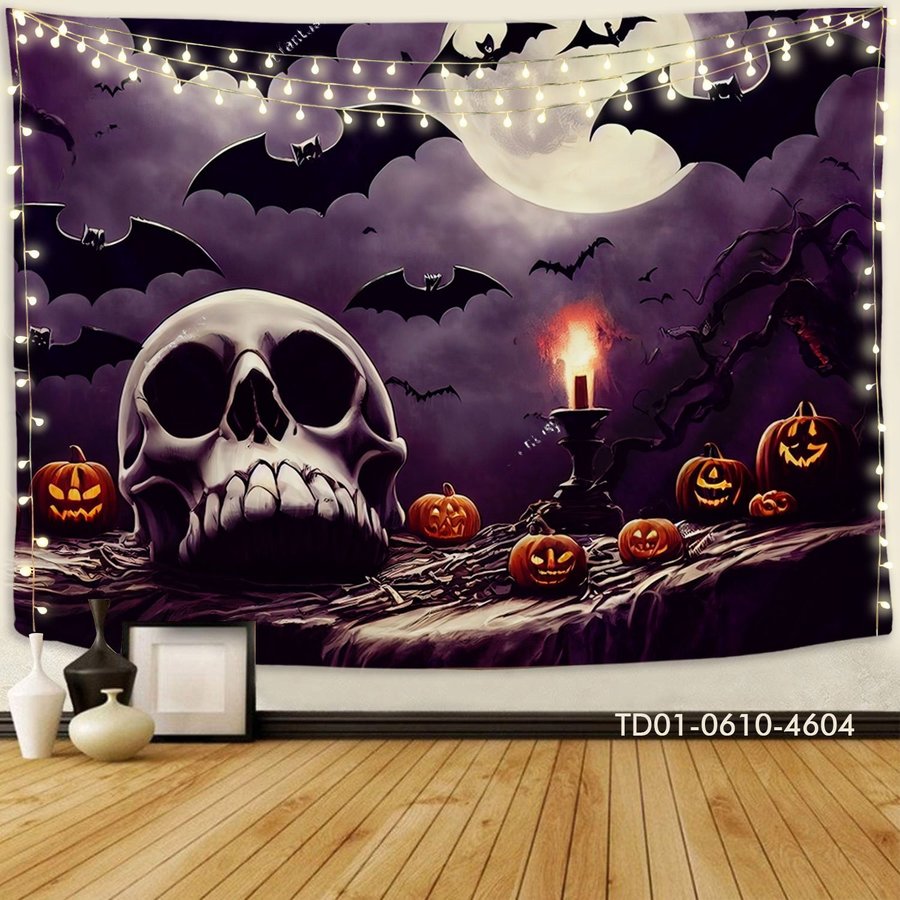 Tranh Vải Halloween Treo Tường Dơi Và Bí Ngô Ma Quái