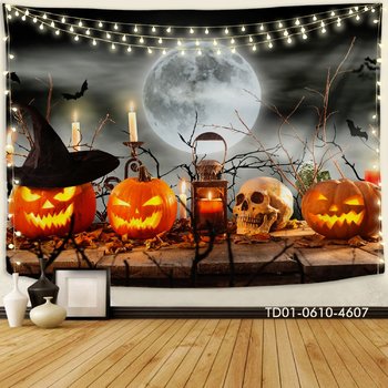 Tranh Vải Halloween Treo Tường Ánh Trăng Và Bí Ngô Ma Quái
