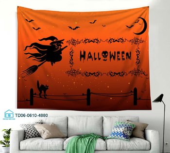 Tranh Vải Halloween Treo Tường Phù Thủy Và Đêm Trăng