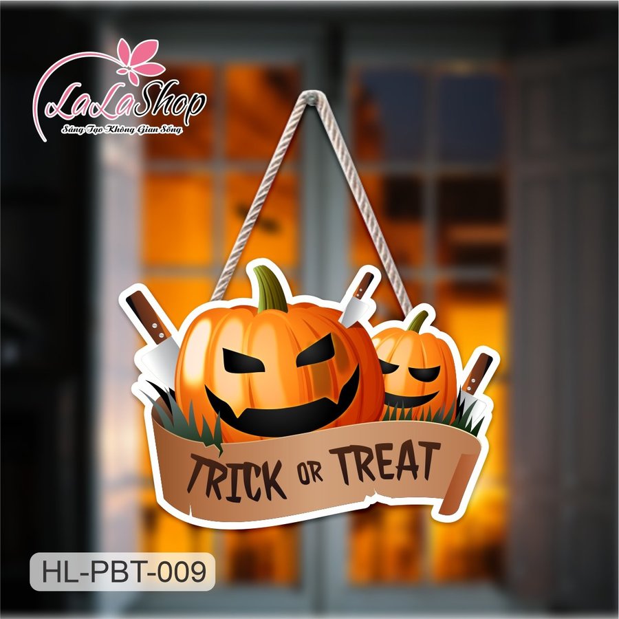 Bảng Treo Cửa Trang Trí Halloween Hình Bí Ngô mẫu 1 50x35cm