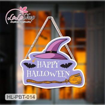 Bảng Treo Cửa Trang Trí Halloween Hình Nón Và Chổi mẫu 1 50x40cm
