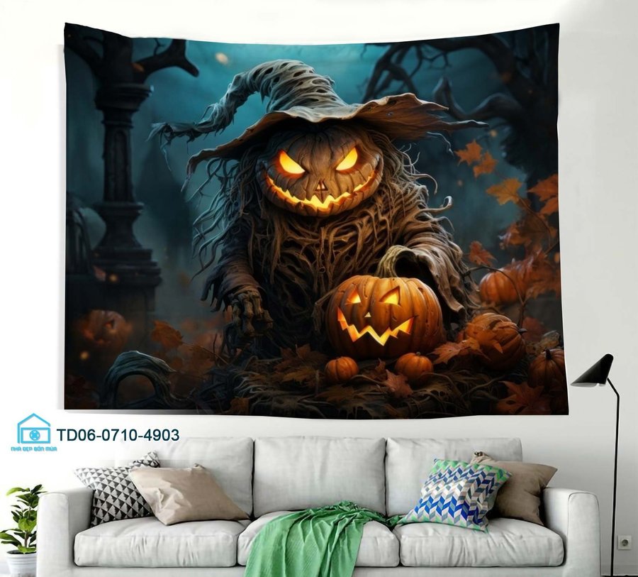 Tranh Vải Halloween Treo Tường Quả Bí Ngô Rùng Rợn