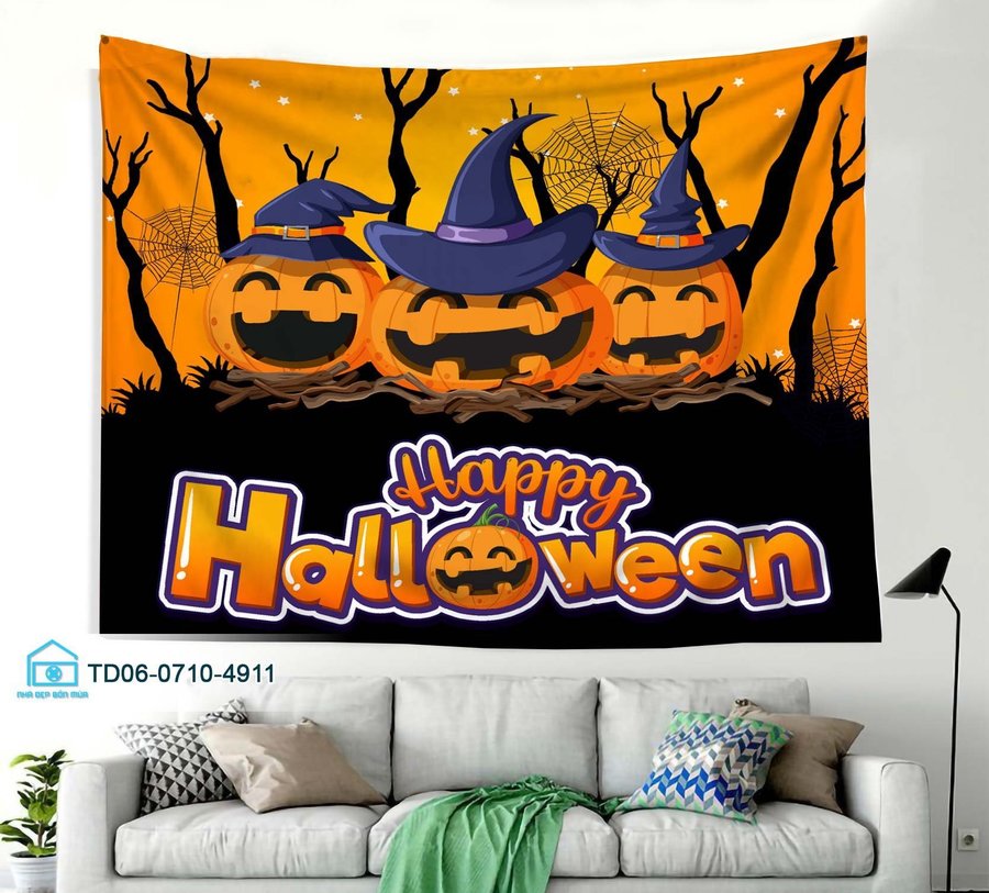 Tranh Vải Halloween Treo Tường Bí Ngô Ma Quái Mẫu