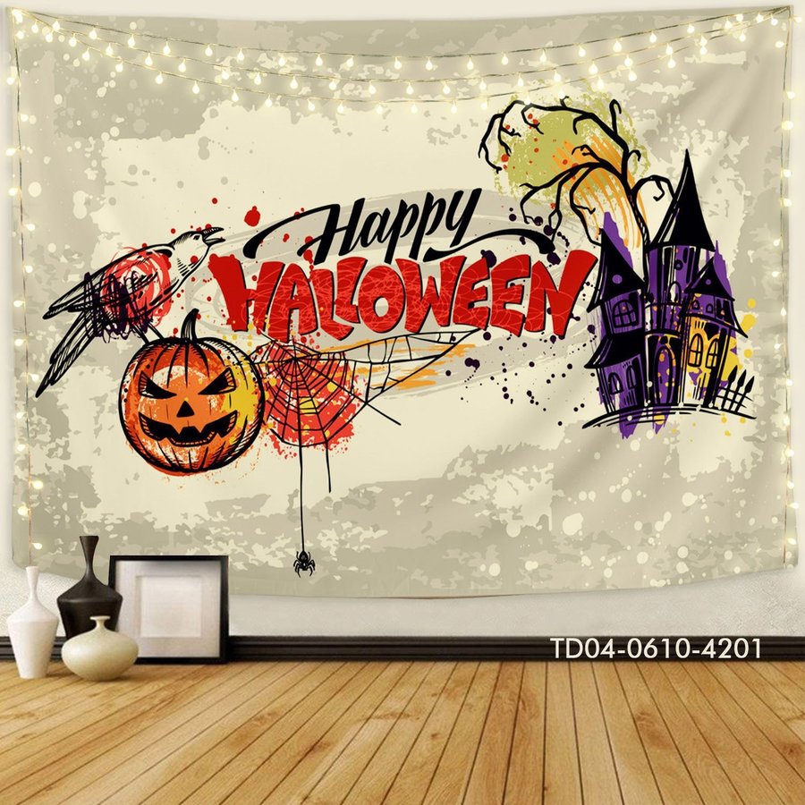 Tranh Vải Halloween Treo Tường Bí Ngô Và Ngôi Nhà Ma Mẫu 2