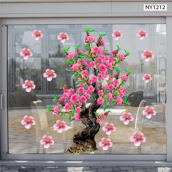 Decal Trang Trí Tết Cây Đào Hồng Khoe Sắc Đón Xuân